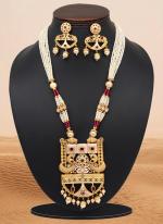   Traditional Wear  Rani Color Meena Work Matte Gold Rajwadi Temple Necklace Set